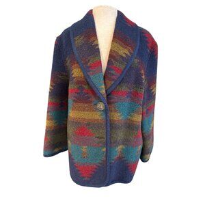 Vintage Jofeld Womens Southwestern Wool Blend Blazer With Single Button Closure